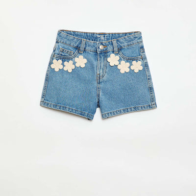 Denim shorts with embroidery BLUE