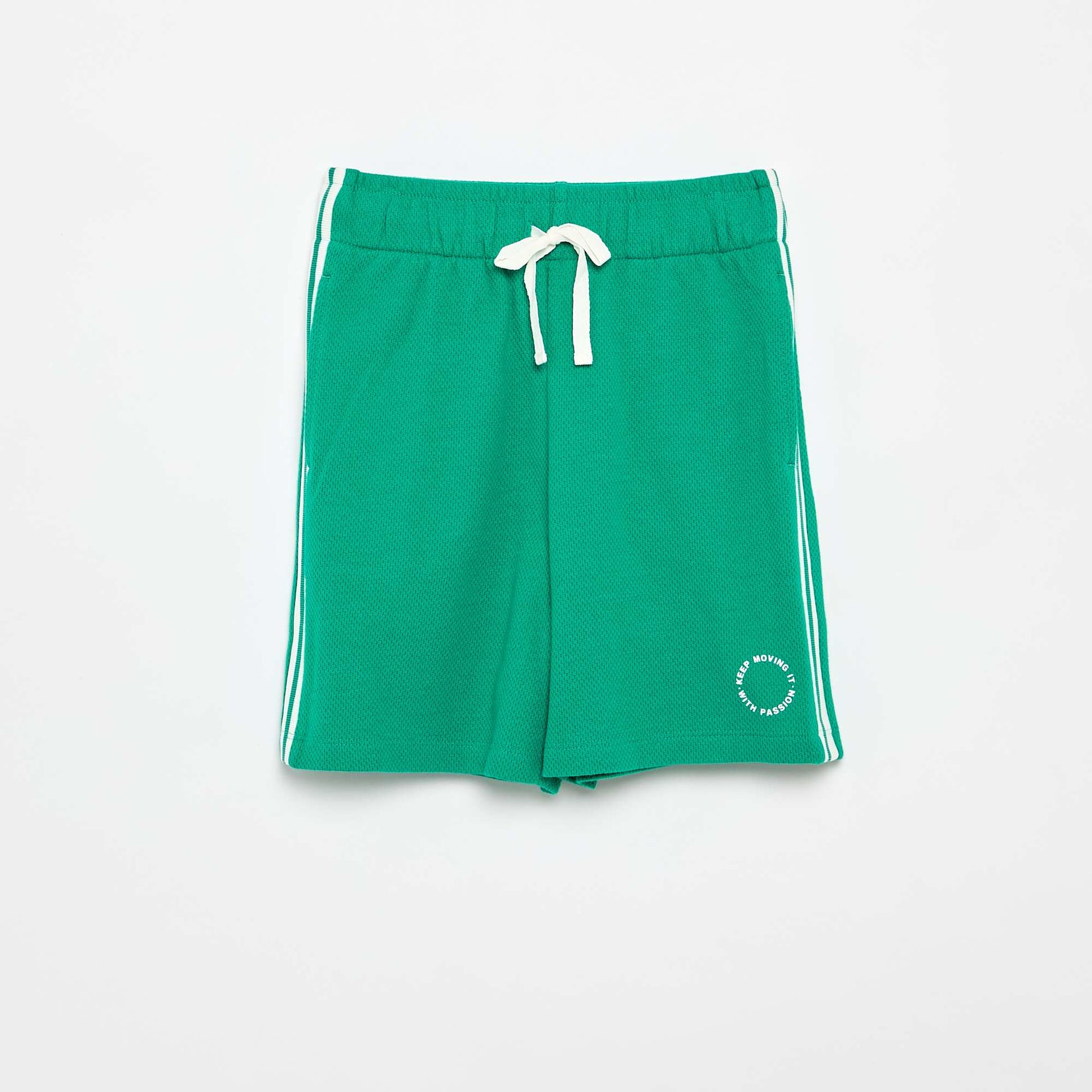 Relaxed Shorts with Contrasting Side Stripes GREEN