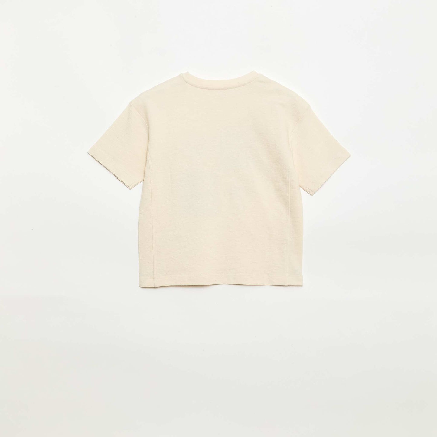 პრინტიანი თავისუფალი ფორმის მოკლემკლავიანი მაისური კრემისფერი