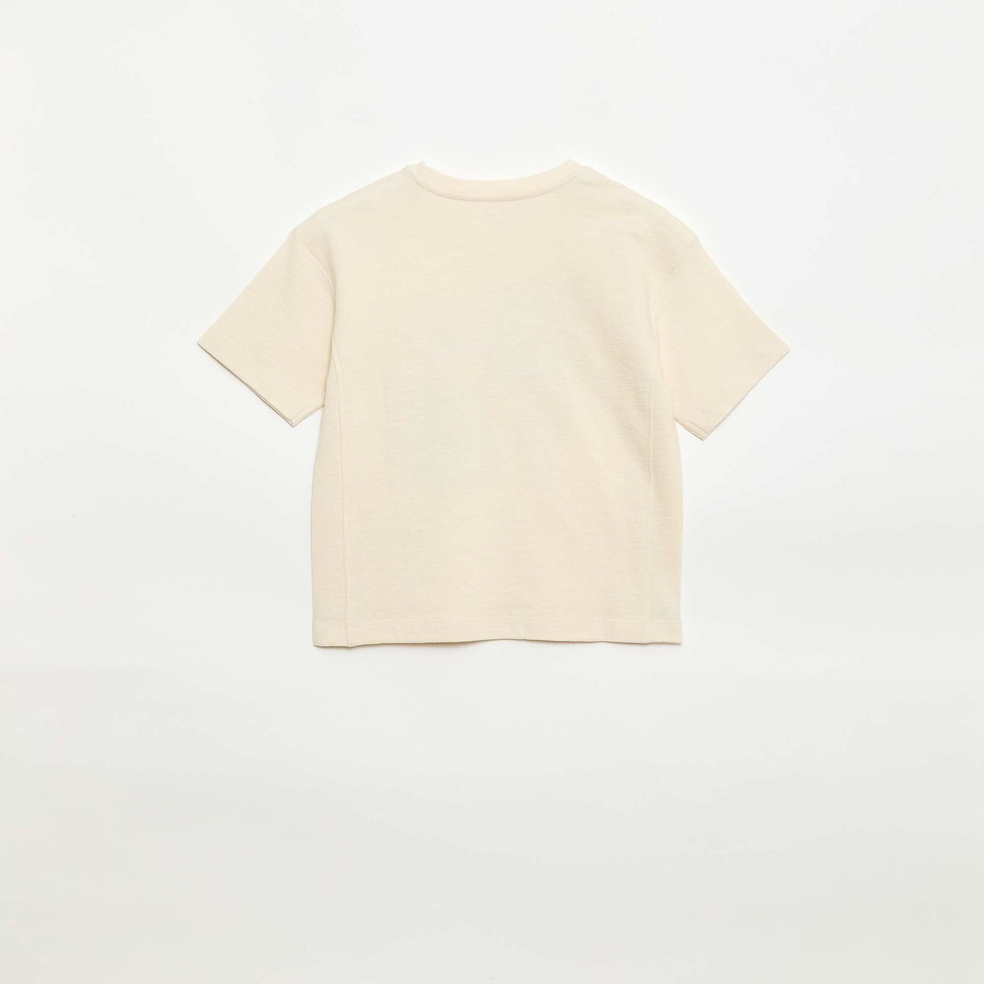 პრინტიანი თავისუფალი ფორმის მოკლემკლავიანი მაისური კრემისფერი