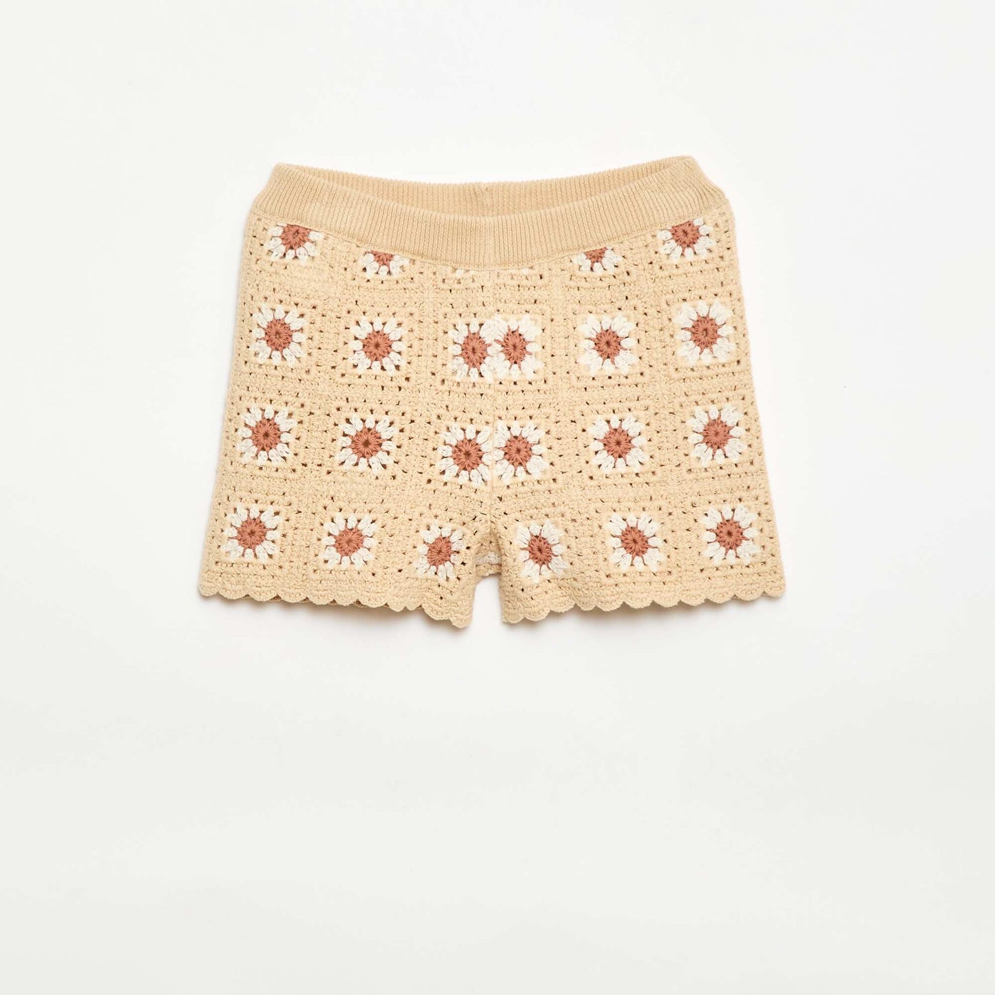 Patterned Crochet Shorts BEIGE