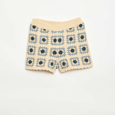 Patterned Crochet Shorts BEIGE