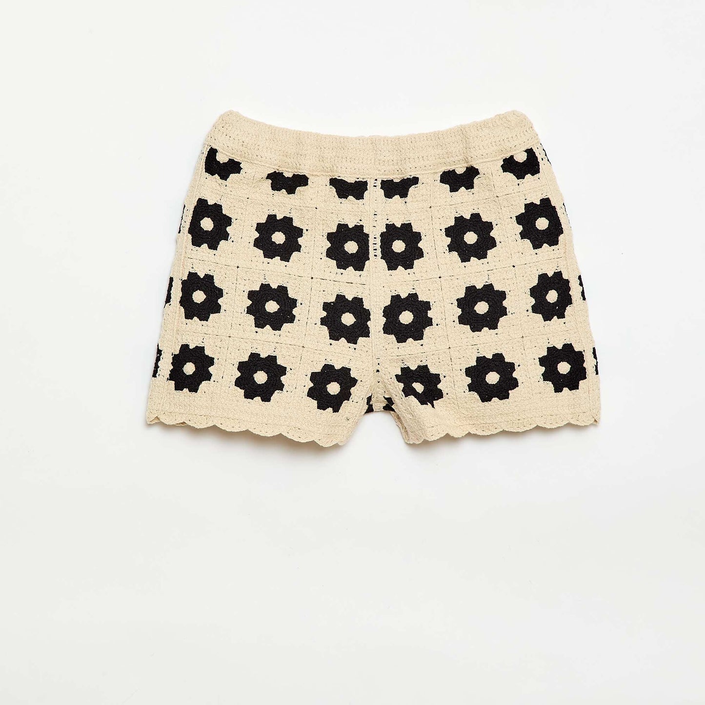 Patterned Crochet Shorts BLACK