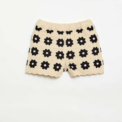 Patterned Crochet Shorts BLACK