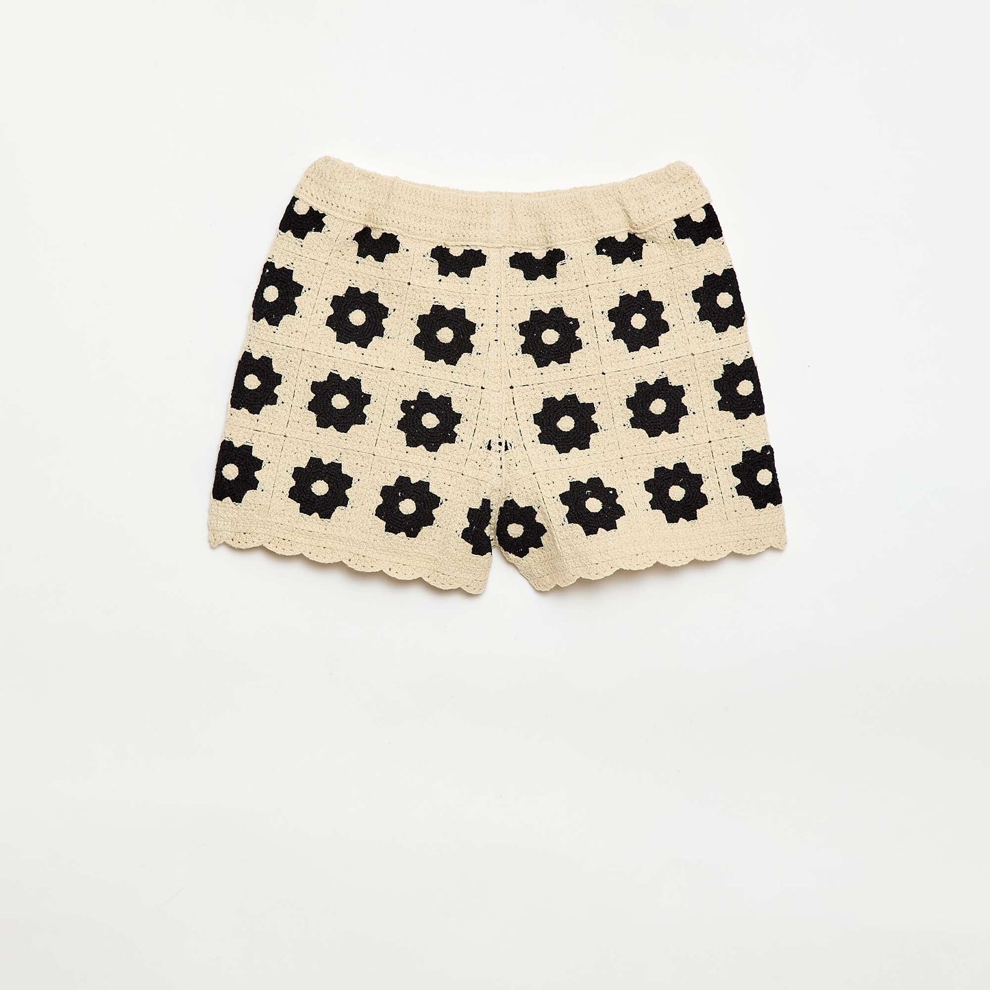 Patterned Crochet Shorts BLACK