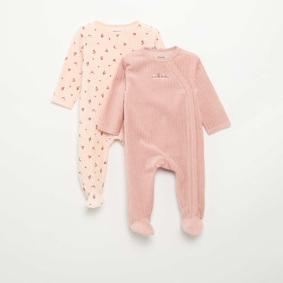 2-Pack Velvet Footed Sleepsuits PINK