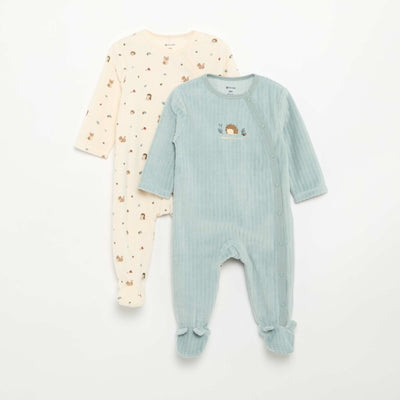 2-Pack Velvet Footed Sleepsuits BLUE