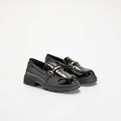 Patent loafers with lug soles BLACK
