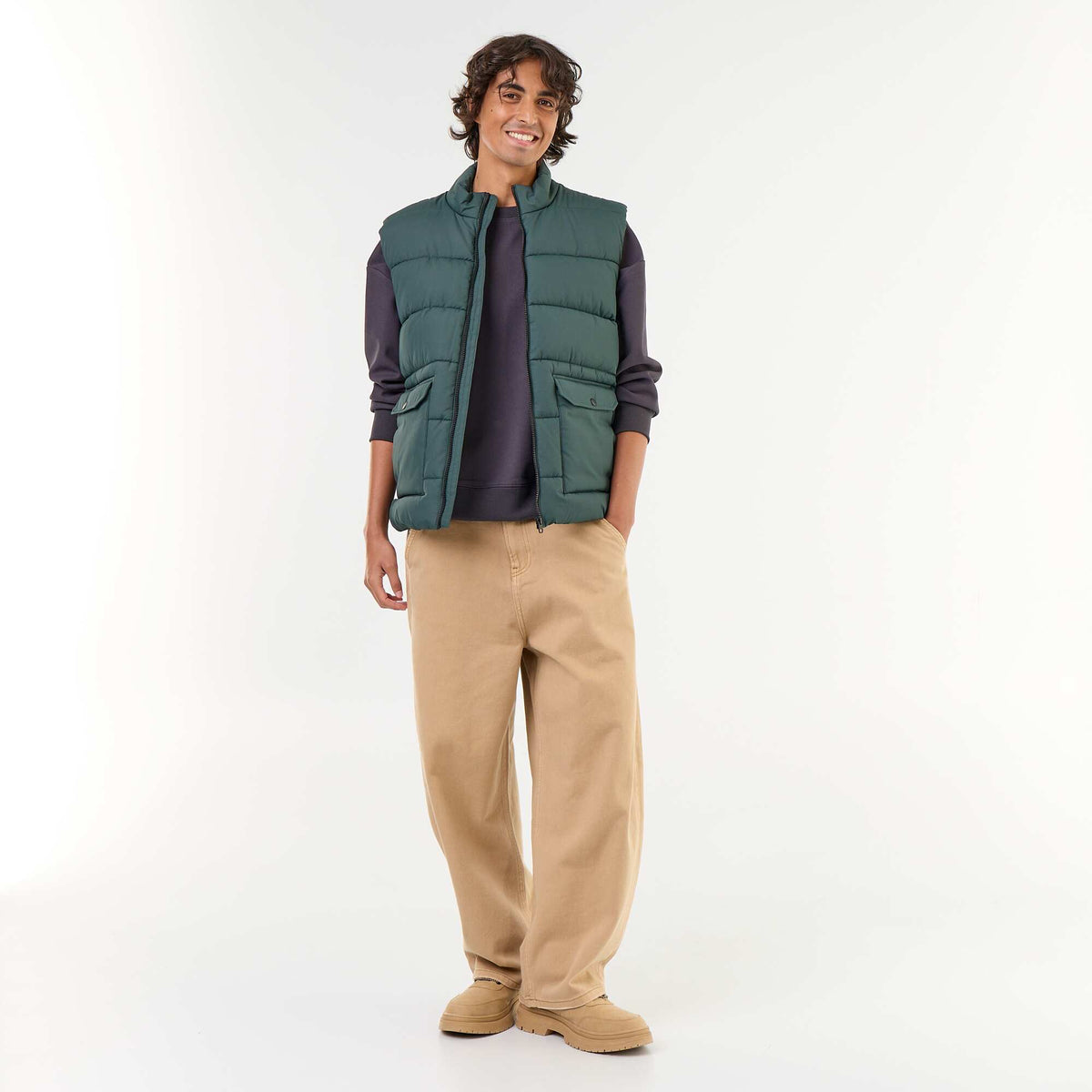 Lightweight sleeveless puffer jacket GREEN
