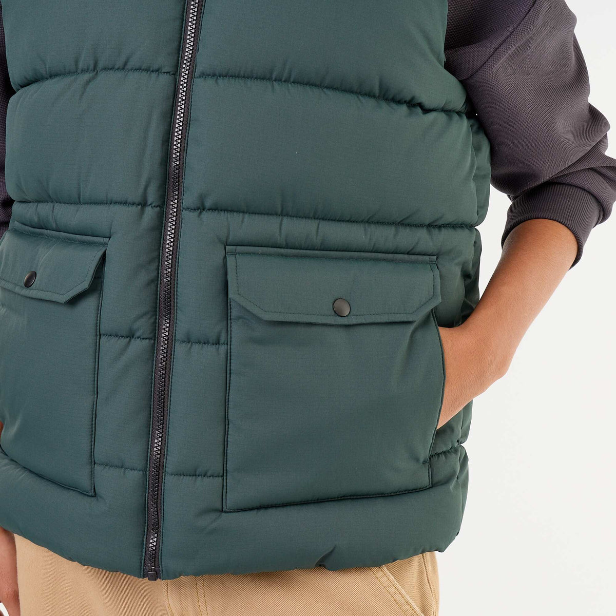 Lightweight sleeveless puffer jacket GREEN