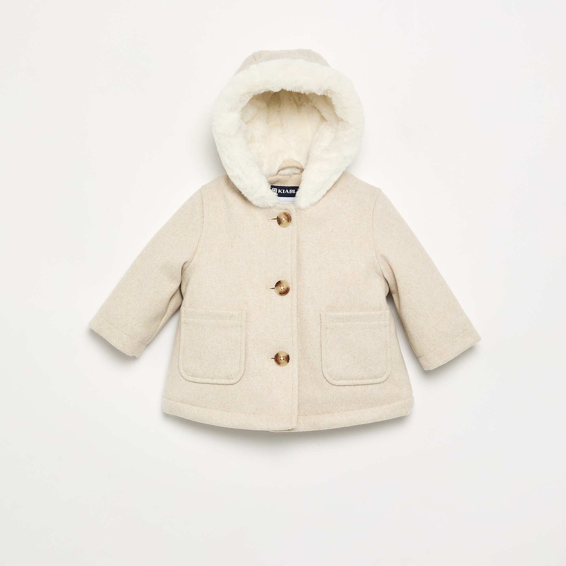 Faux Wool-Look Coat with Faux Fur Lining BEIGE