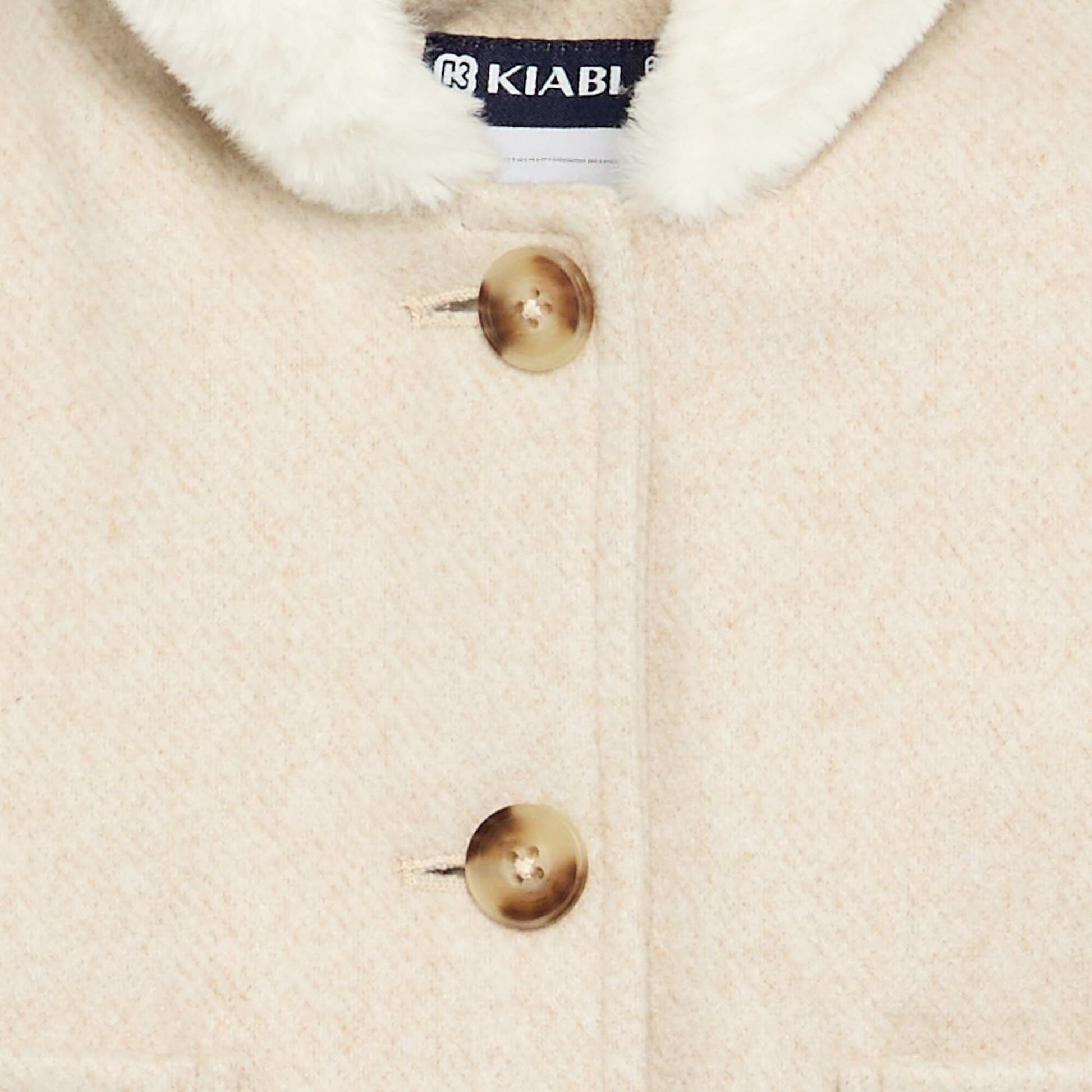 Faux Wool-Look Coat with Faux Fur Lining BEIGE