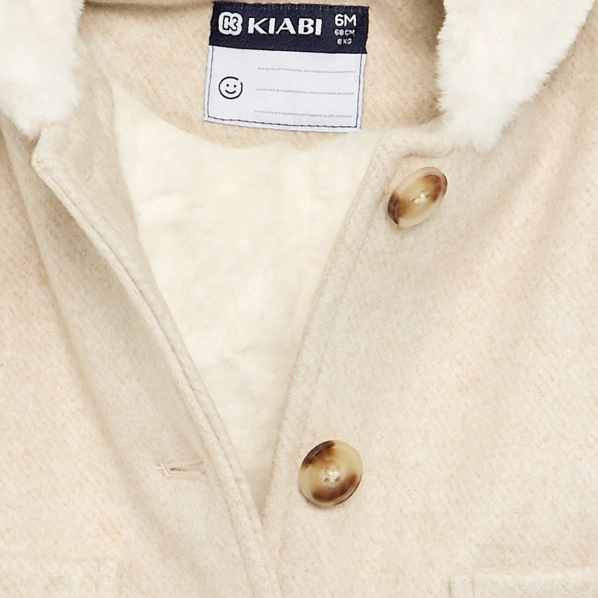 Faux Wool-Look Coat with Faux Fur Lining BEIGE
