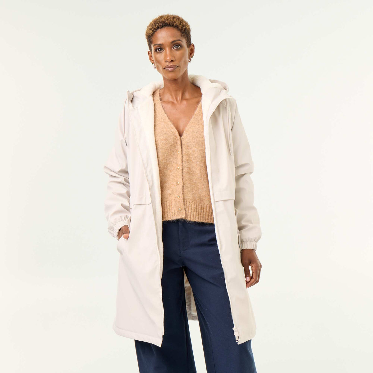 Straight-cut faux fur lined parka GREY