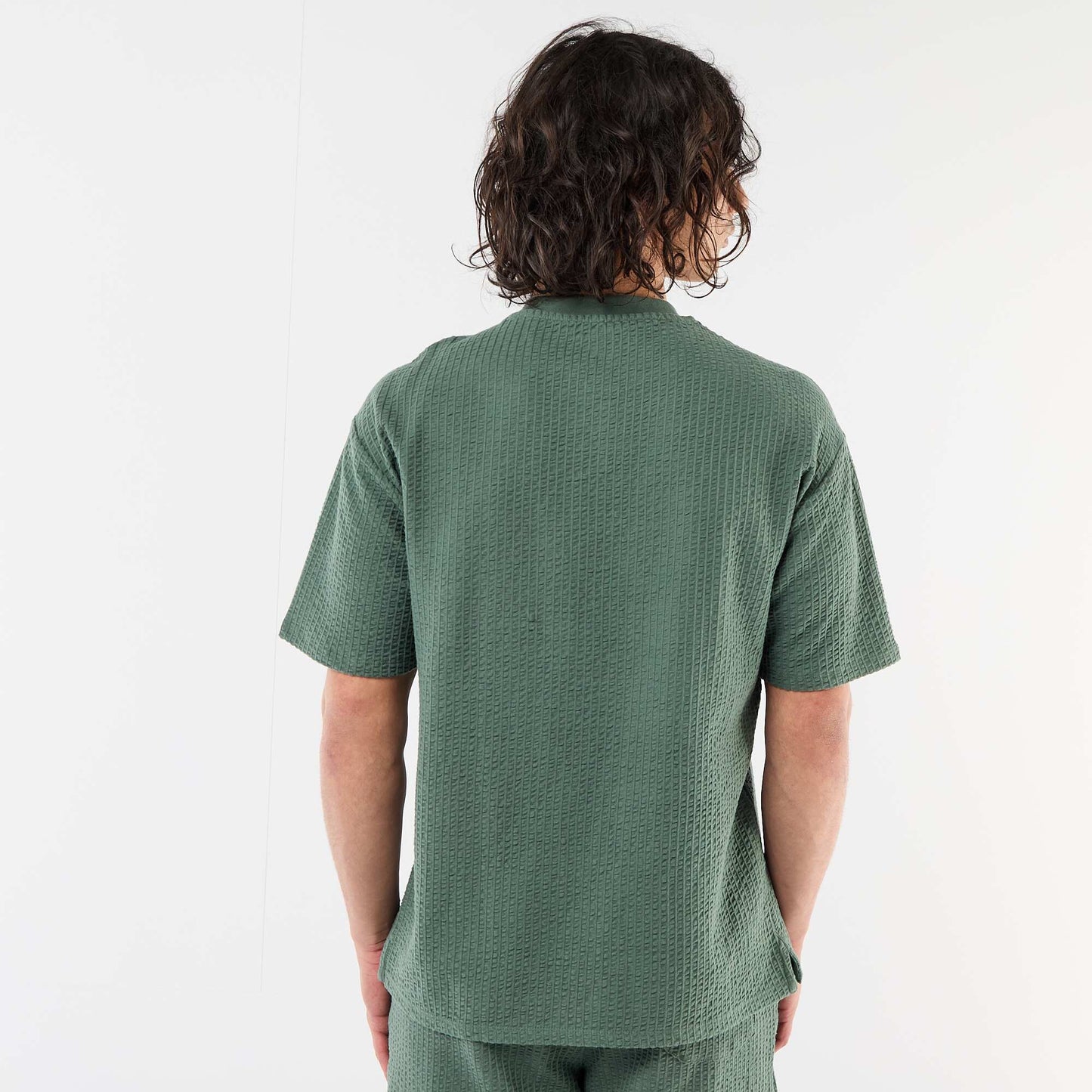 Honeycomb Knit Short-Sleeve Printed T-shirt GREEN