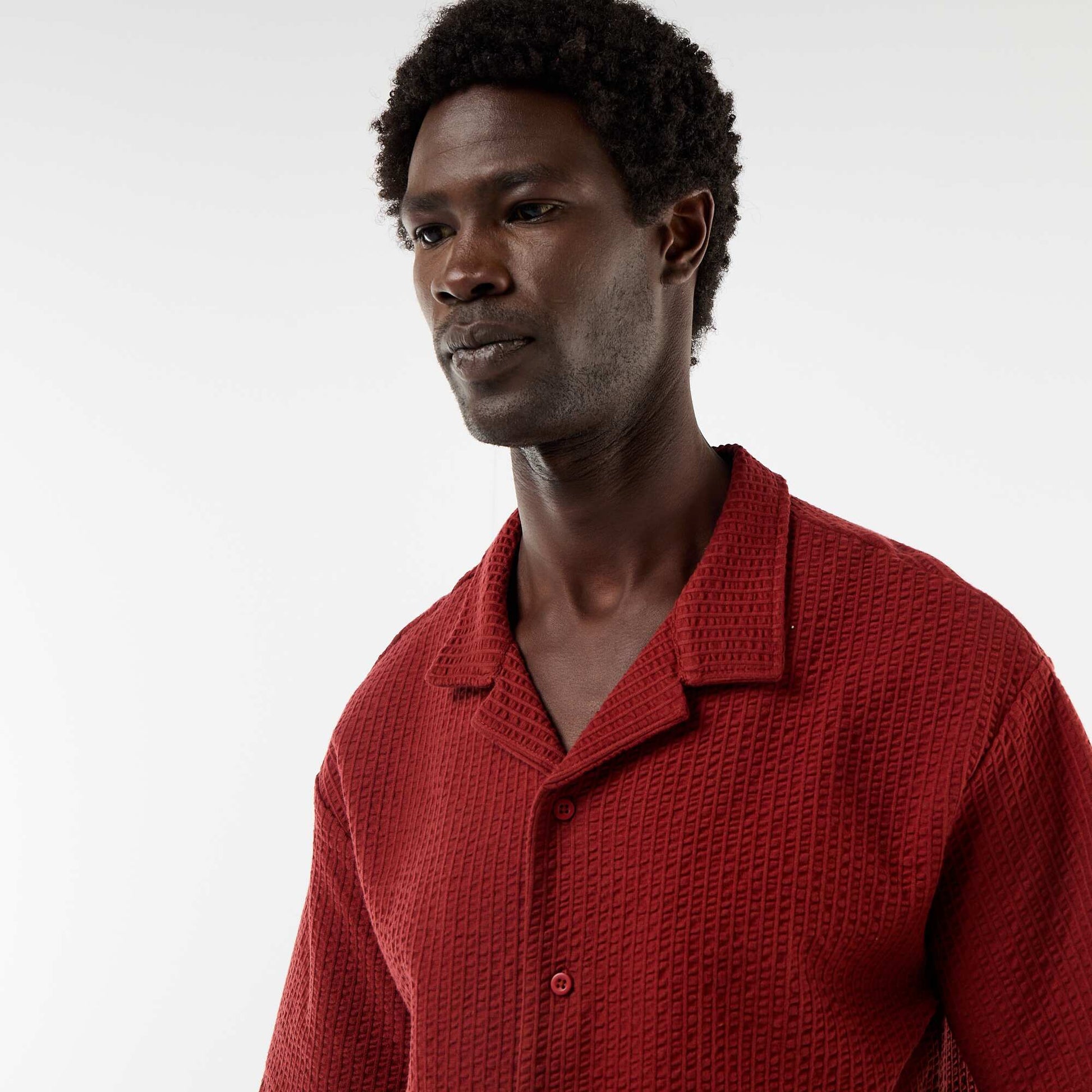 Waffle Knit Short-Sleeve Shirt RED