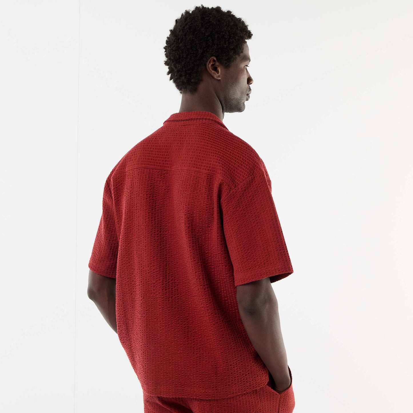 Waffle Knit Short-Sleeve Shirt RED