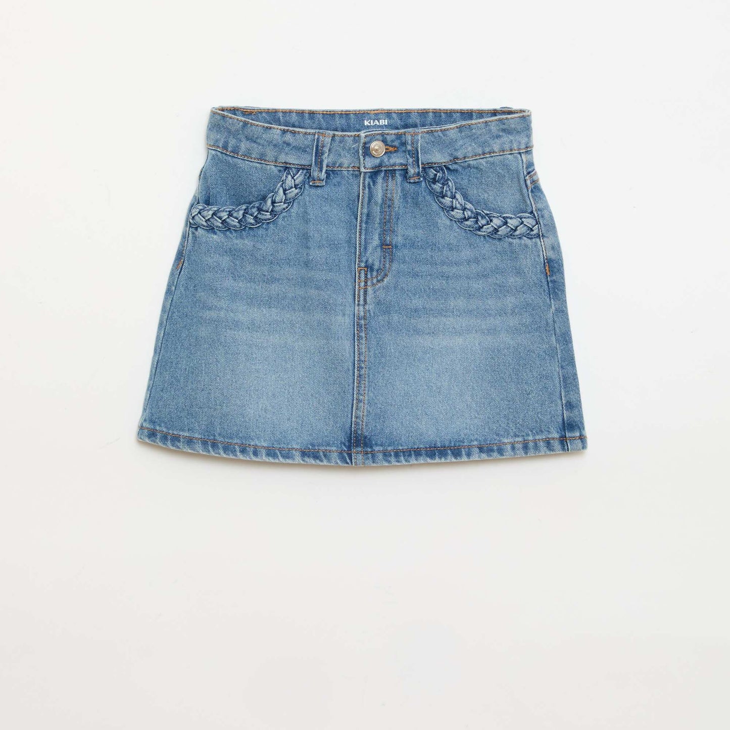 Denim skirt with braided pockets BLUE