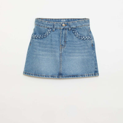 Denim skirt with braided pockets BLUE