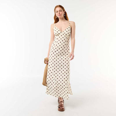 Polka dot maxi dress with delicate straps WHITE