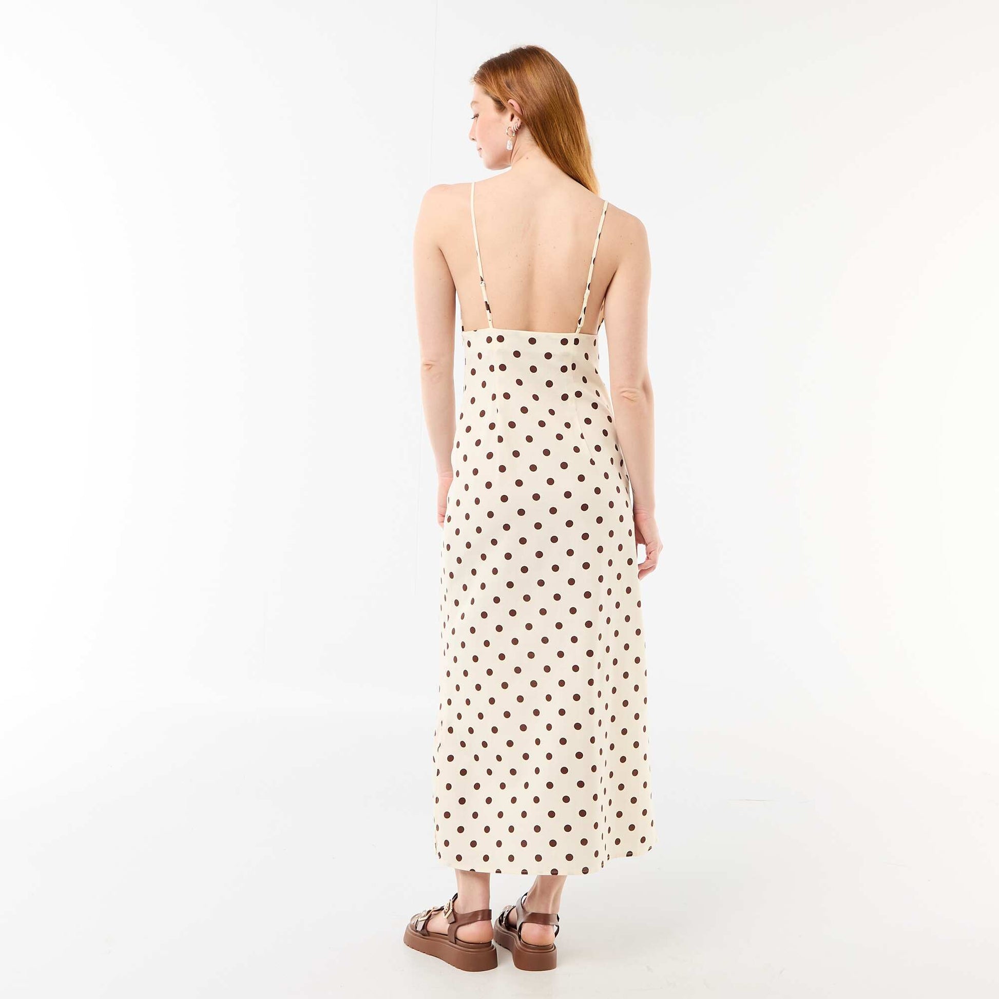 Polka dot maxi dress with delicate straps WHITE