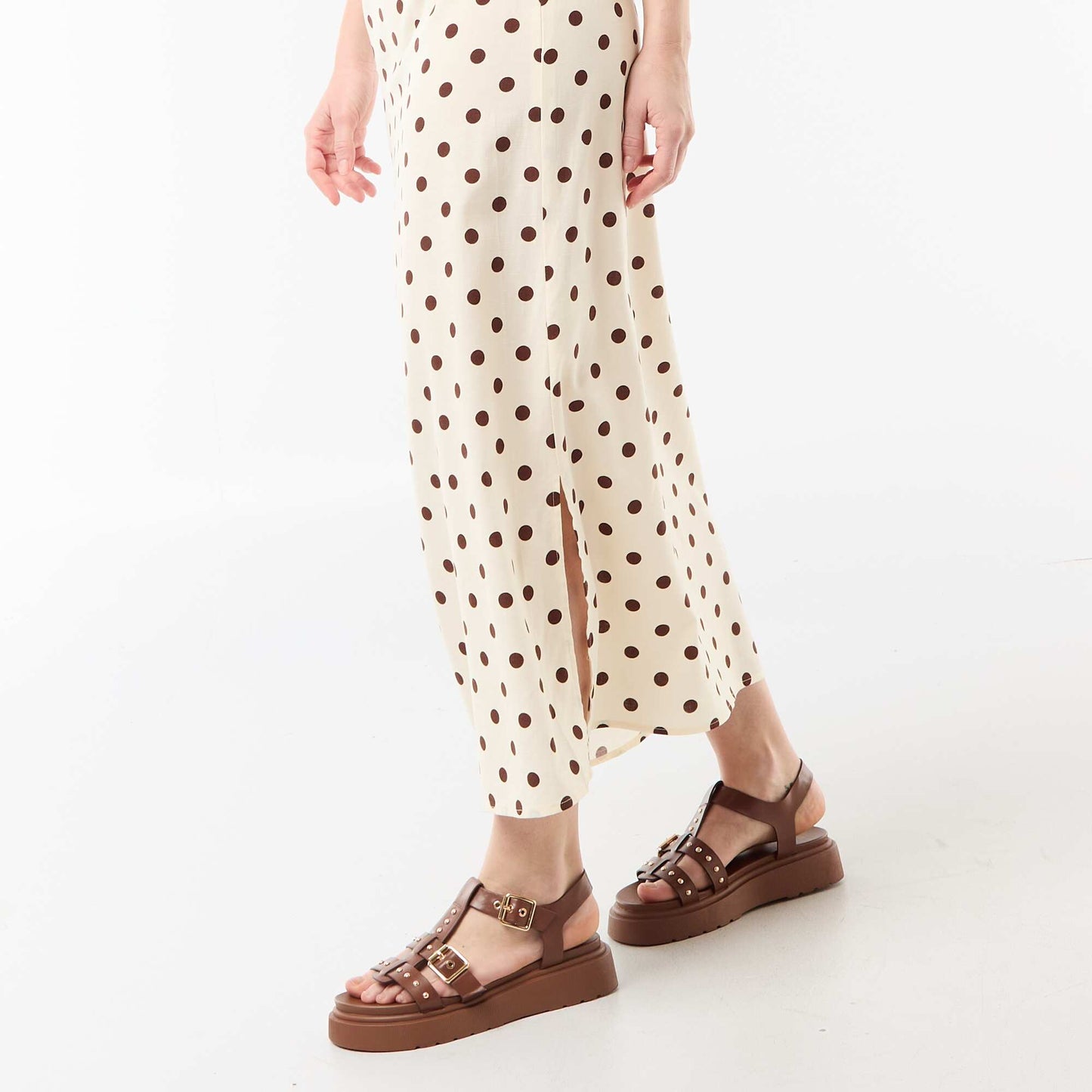 Polka dot maxi dress with delicate straps WHITE