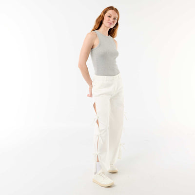 Twill Pants with Side Ties WHITE