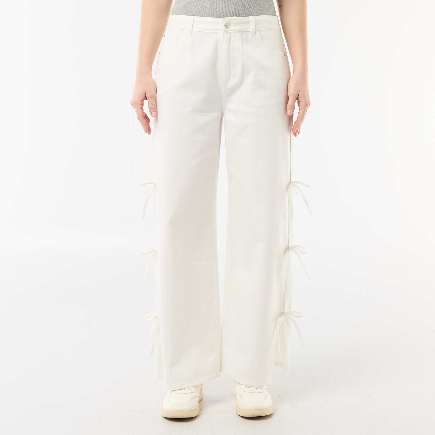 Twill Pants with Side Ties WHITE