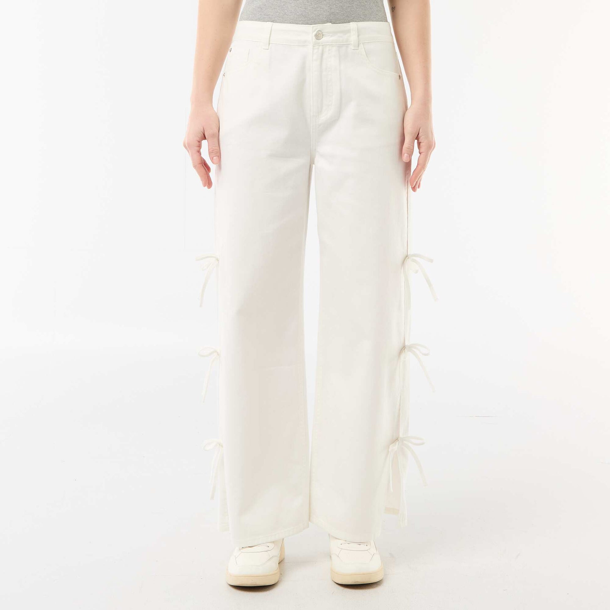 Twill Pants with Side Ties WHITE