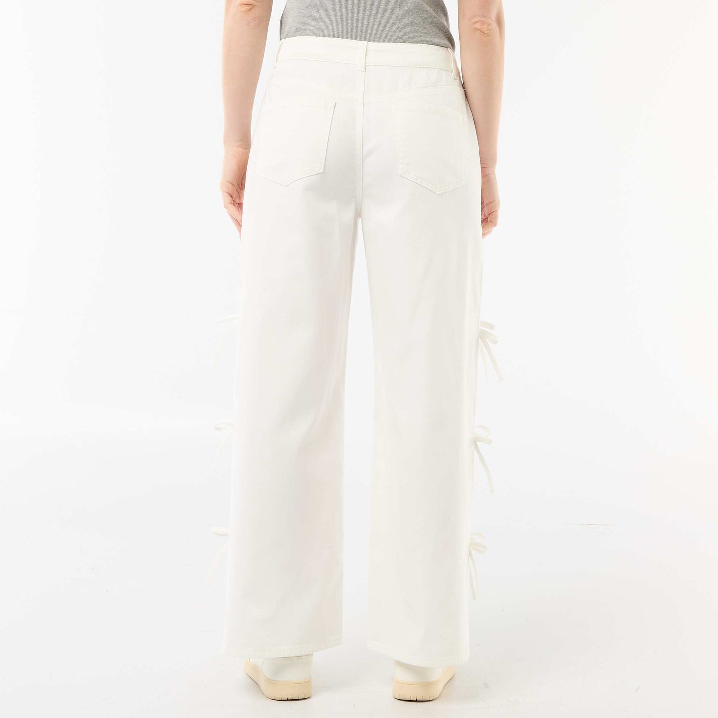 Twill Pants with Side Ties WHITE