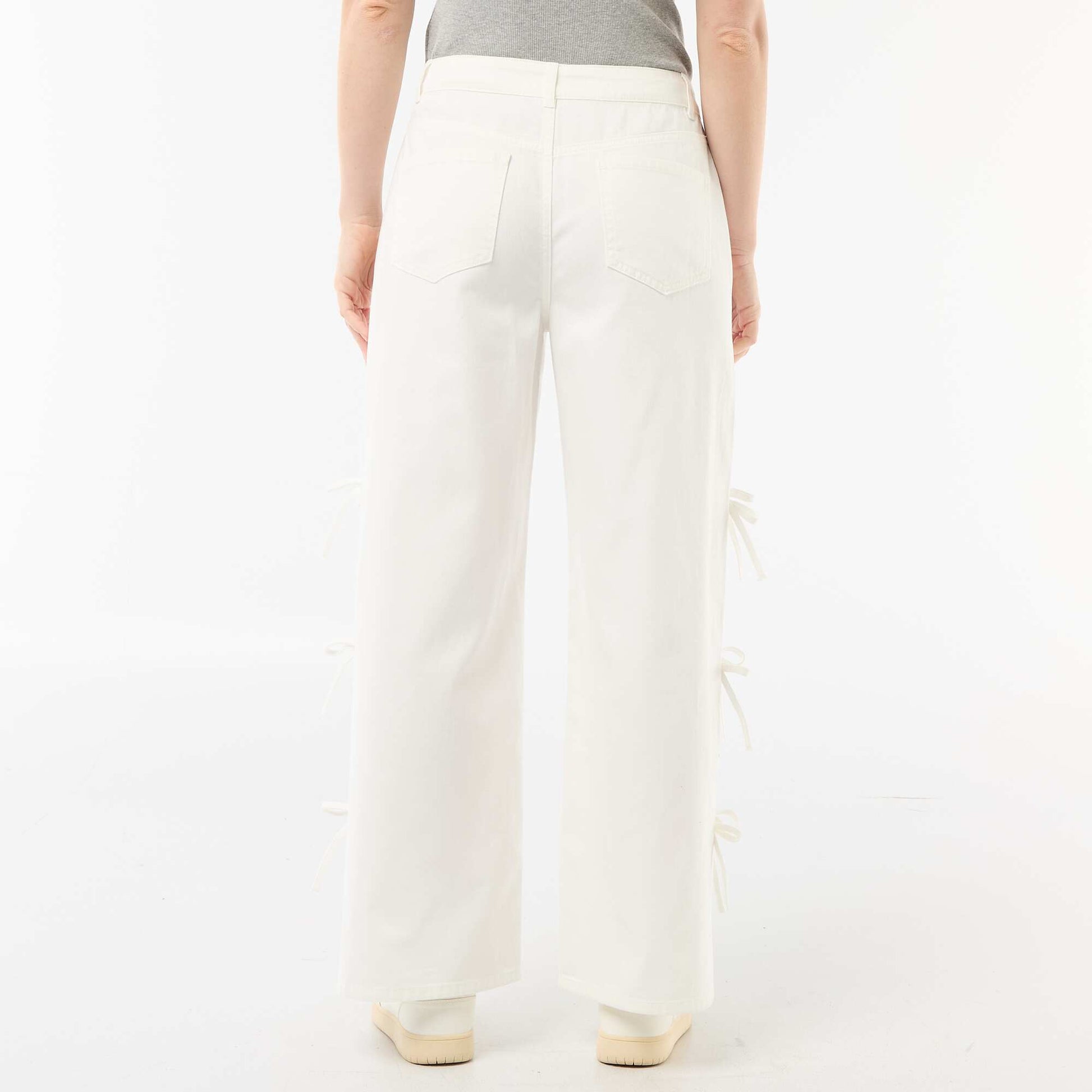 Twill Pants with Side Ties WHITE