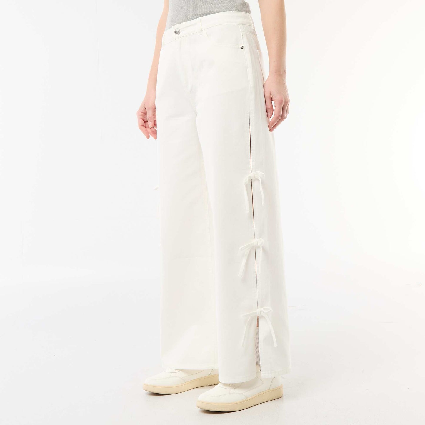 Twill Pants with Side Ties WHITE