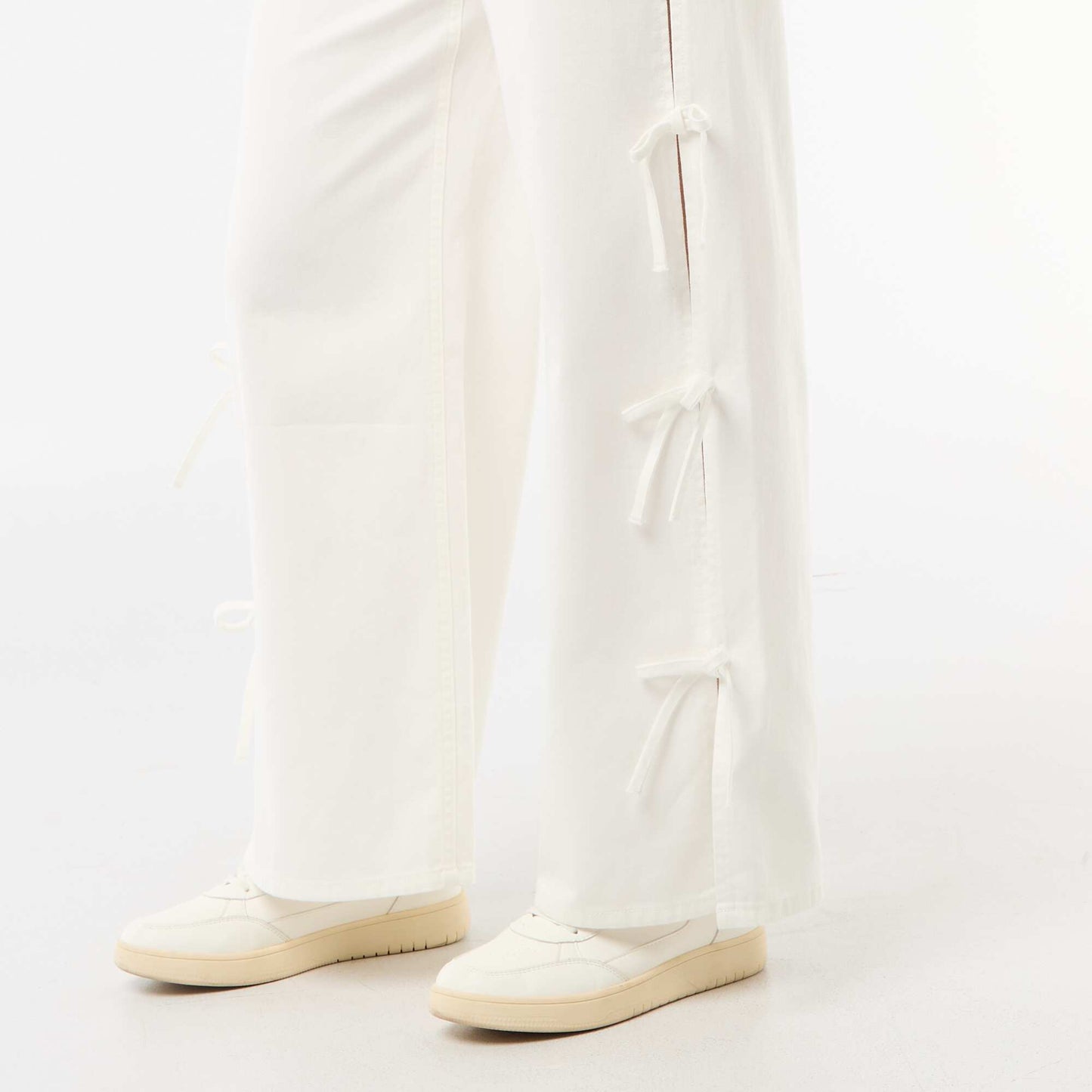 Twill Pants with Side Ties WHITE