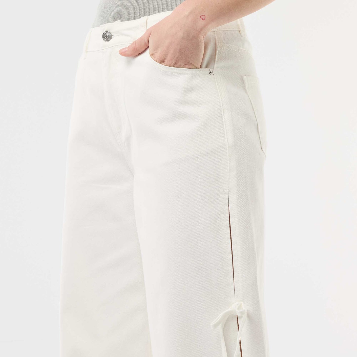 Twill Pants with Side Ties WHITE