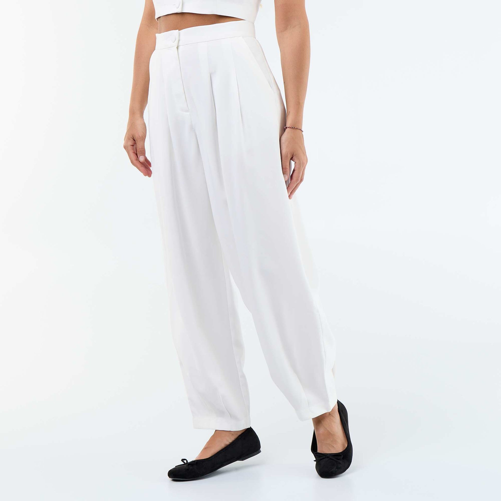 Lightweight wide-leg twill trousers WHITE