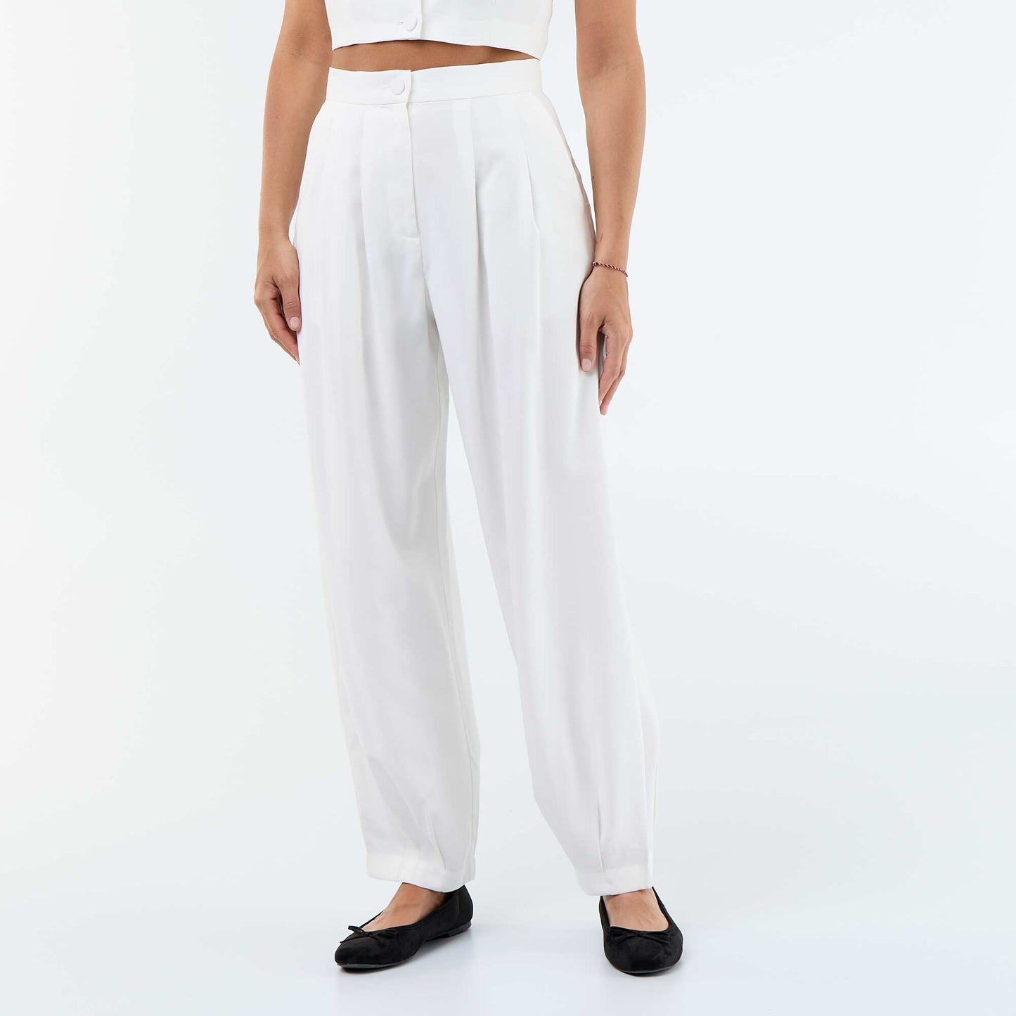 Lightweight wide-leg twill trousers WHITE