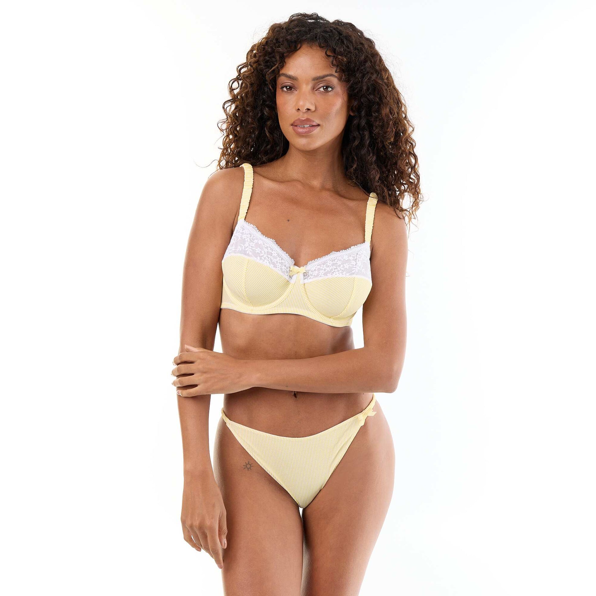 Striped full-cup balconette bra with lace YELLOW