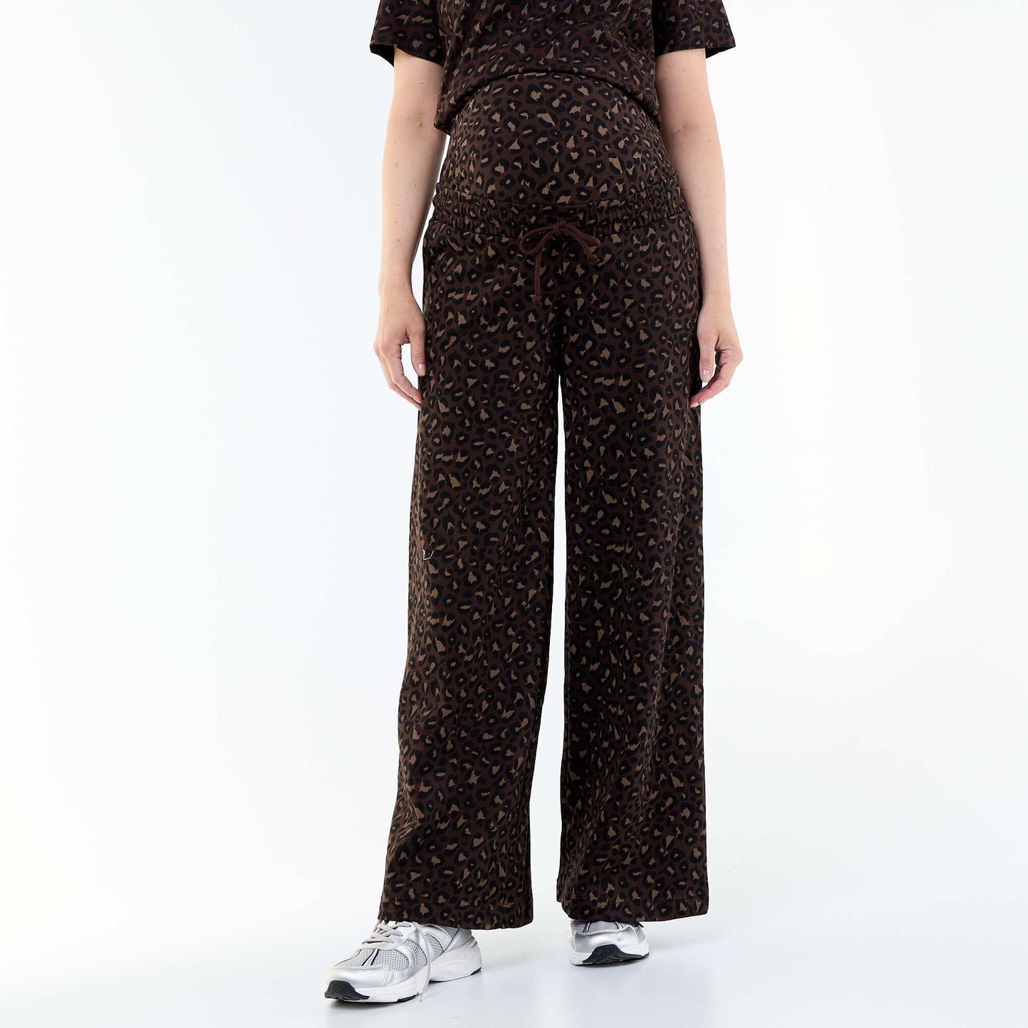 Maternity wide leg French terry joggers BROWN