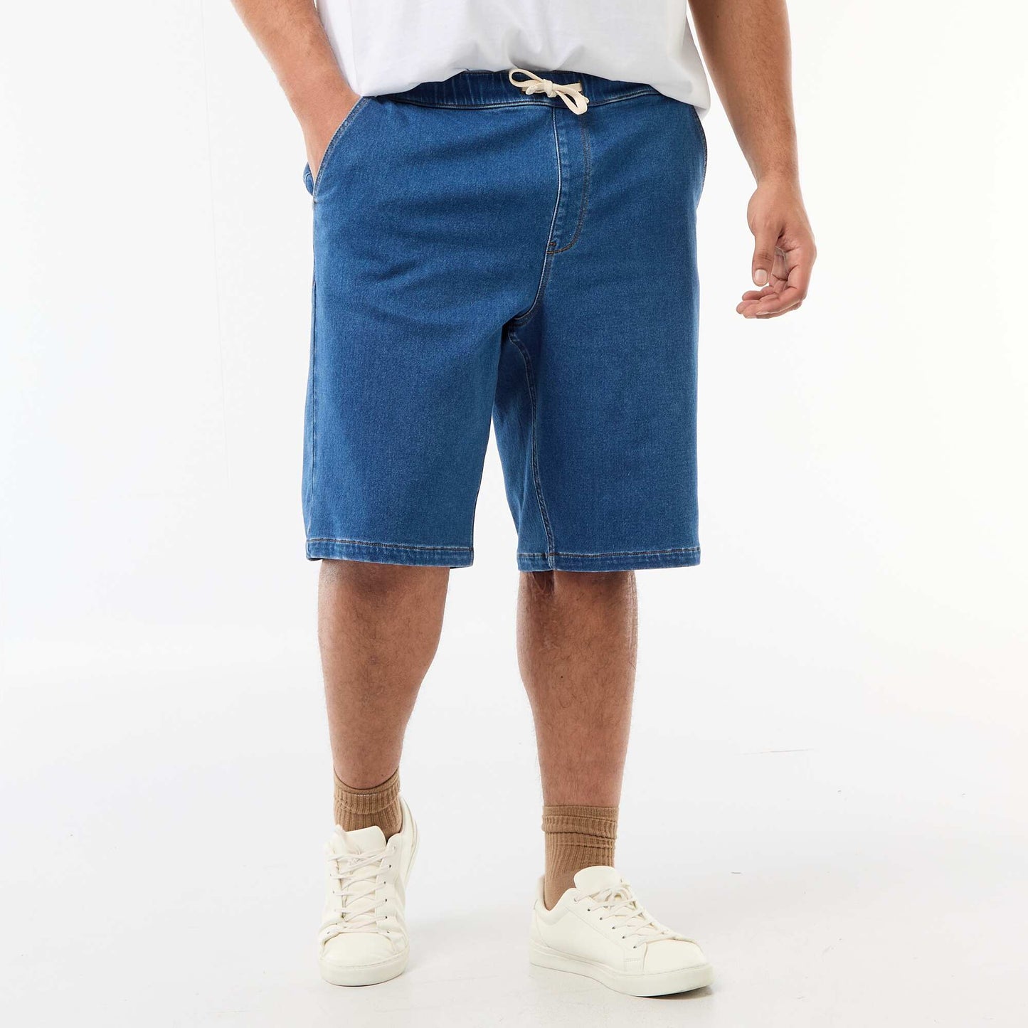 Denim Bermuda shorts with drawstring BLUE