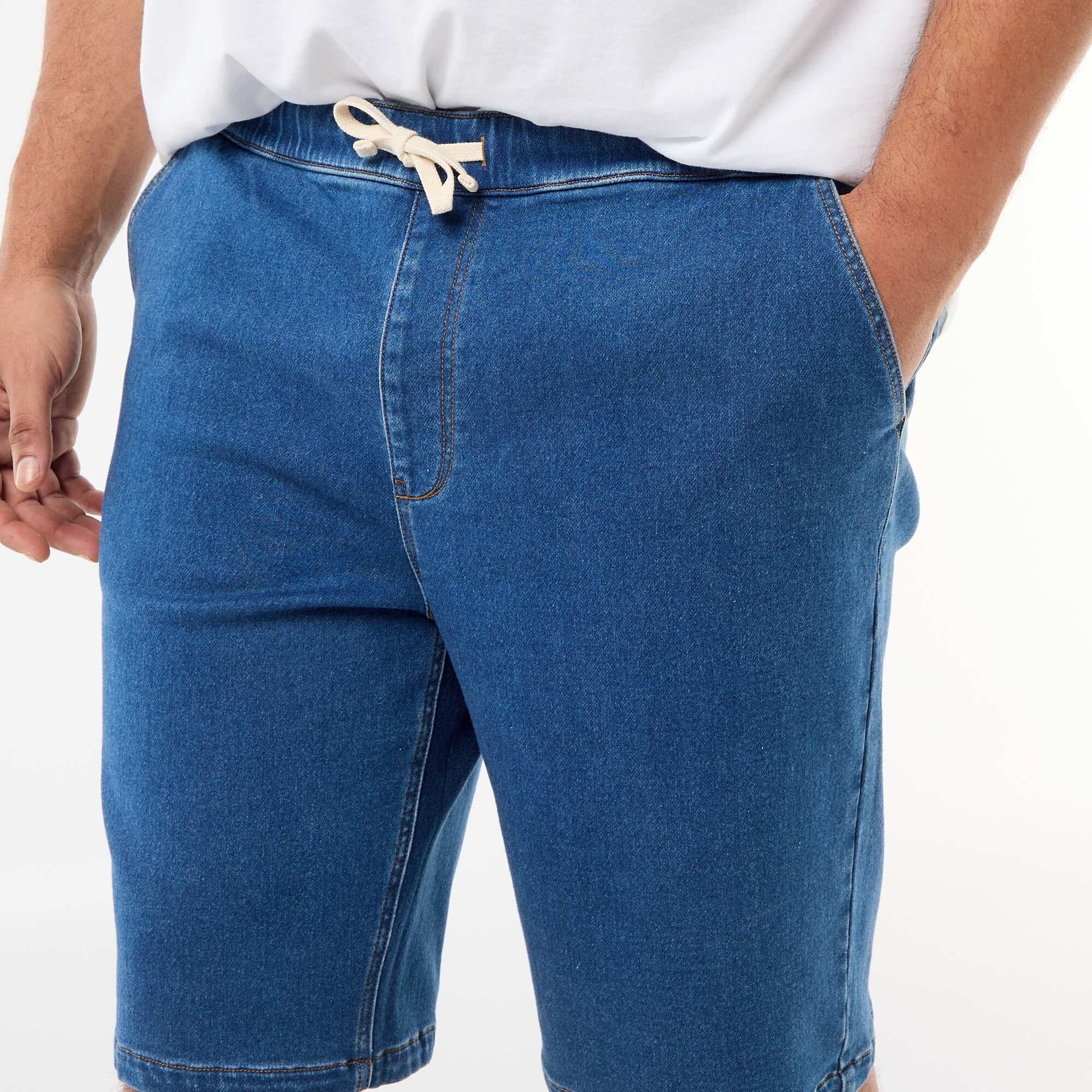 Denim Bermuda shorts with drawstring BLUE