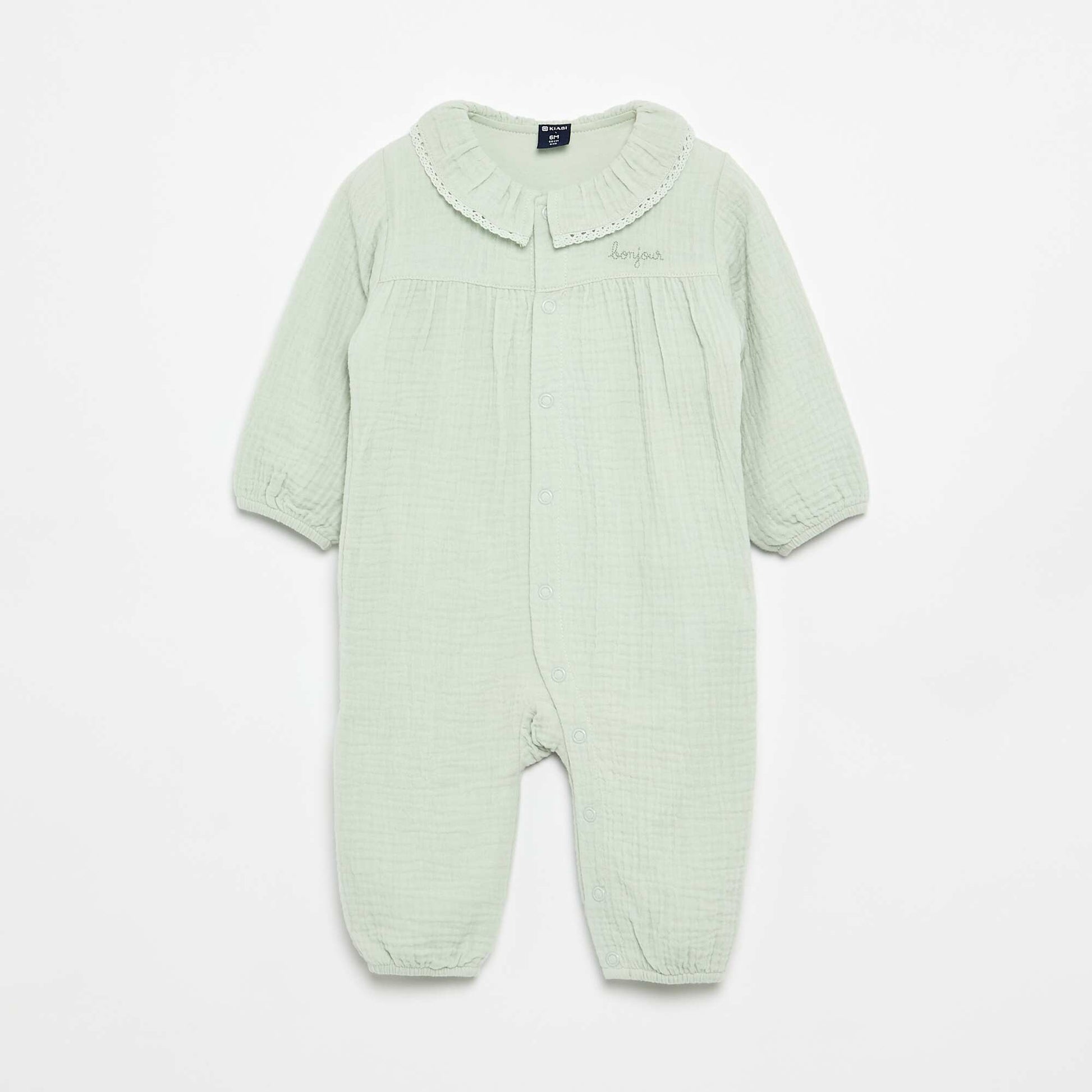 Footless Sleepsuit with Decorative Collar GREEN