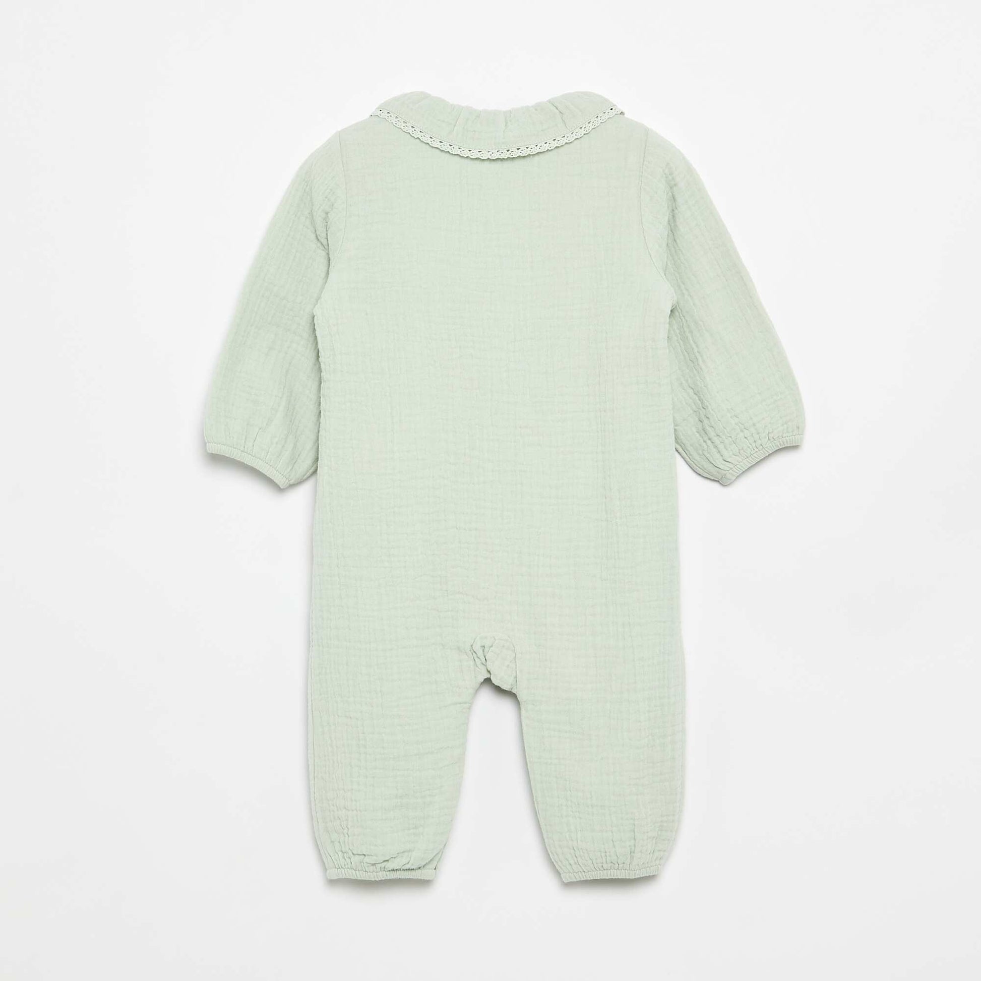Footless Sleepsuit with Decorative Collar GREEN