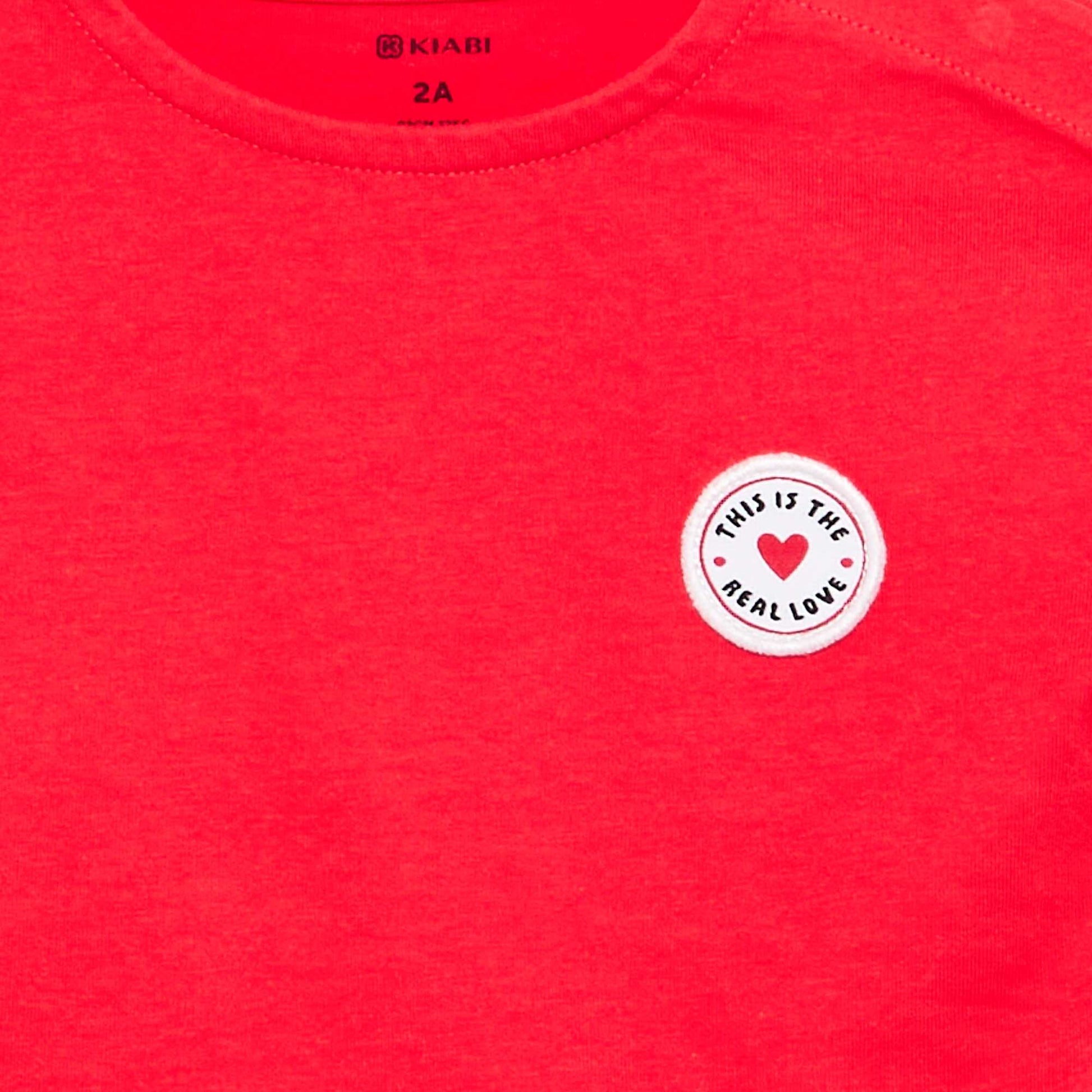 Short-sleeved T-shirt with Stitched Heart RED