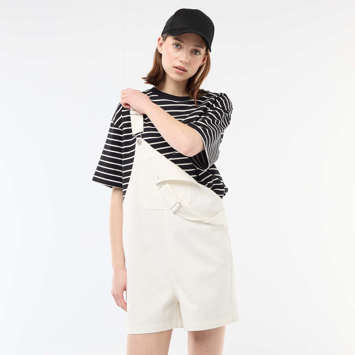 Oversized Short Dungarees WHITE