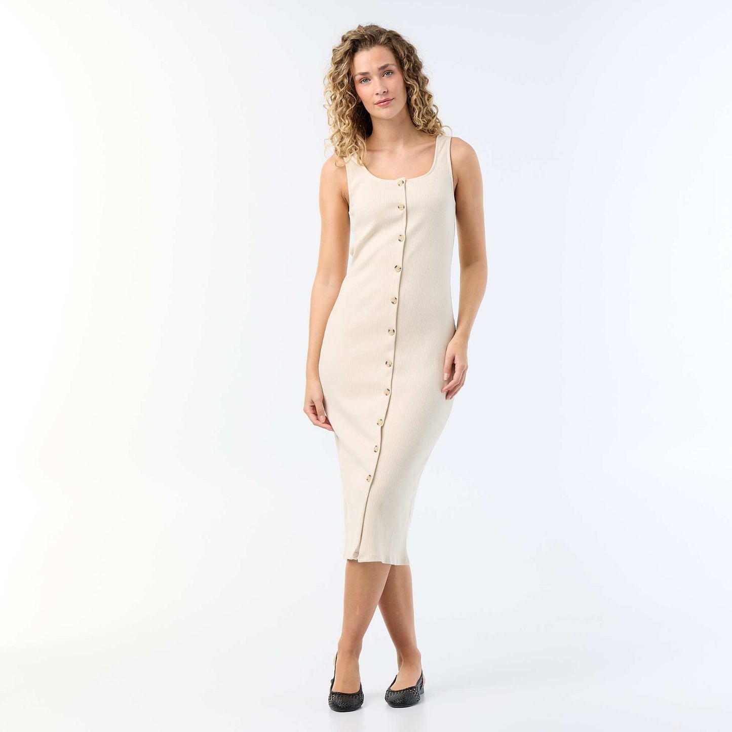 Long Ribbed Dress BEIGE