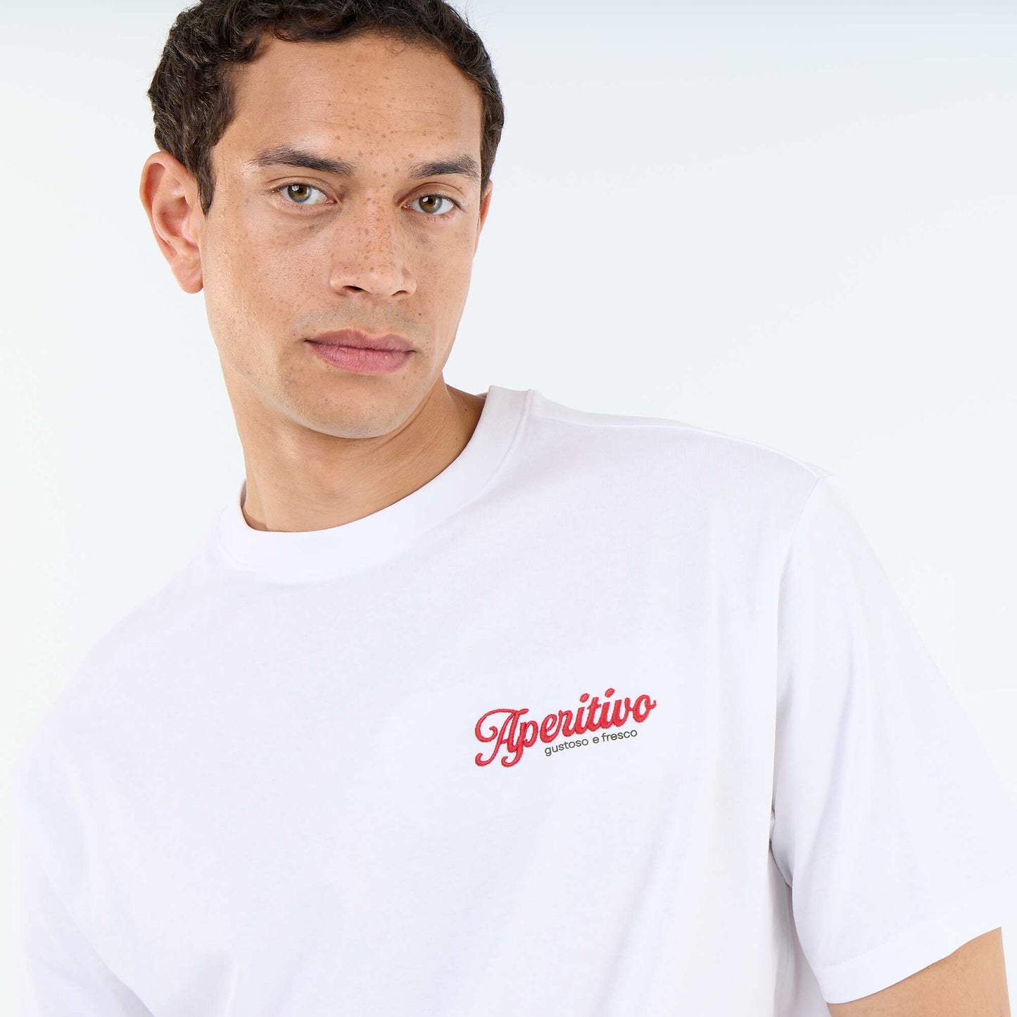 Short-sleeved T-shirt with front & back prints and embroidery WHITE