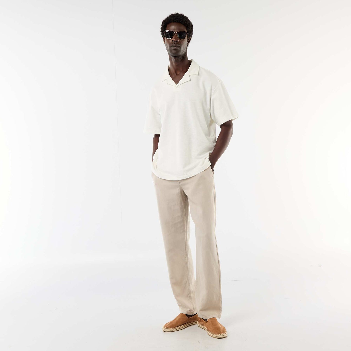 Short-sleeved knit polo shirt WHITE