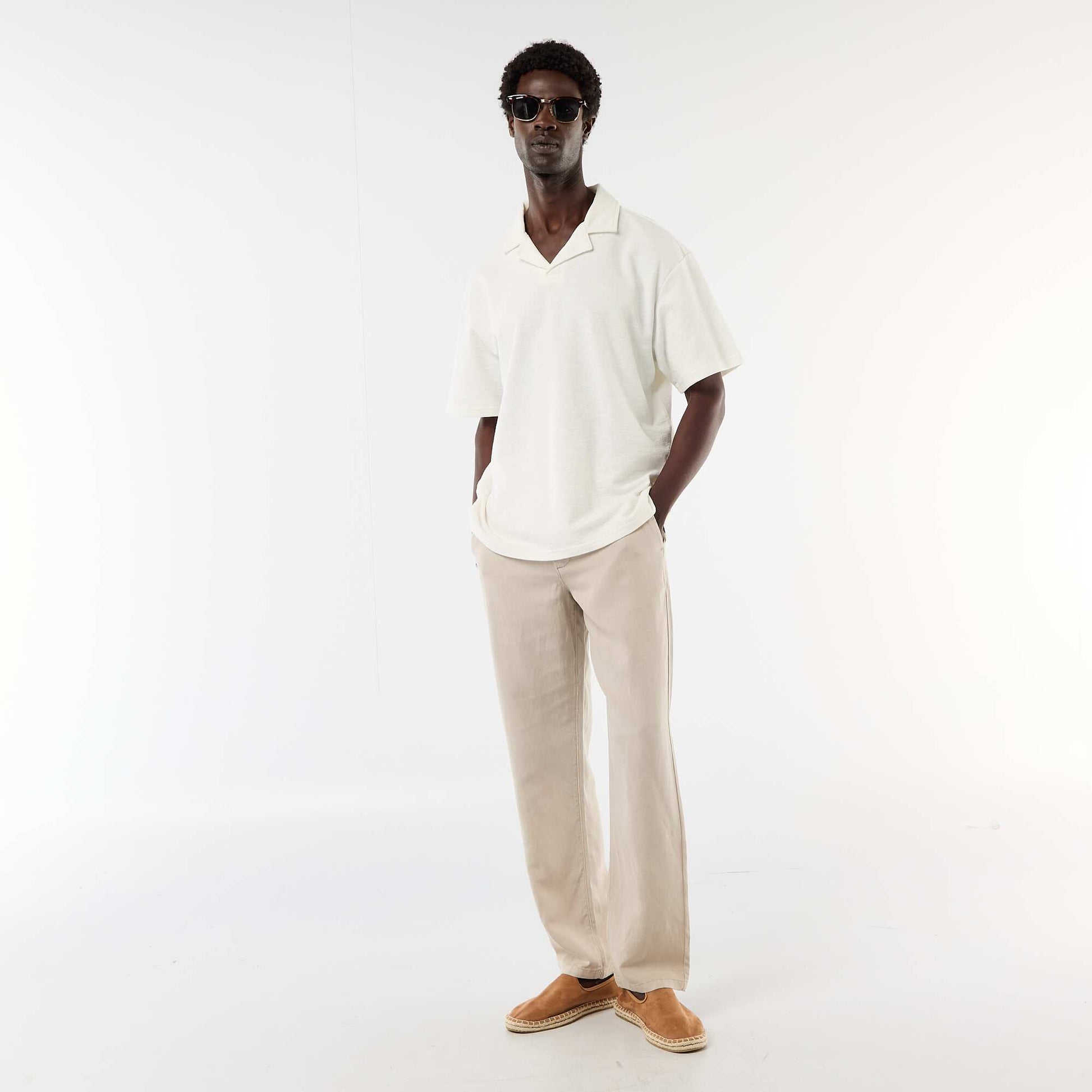Short-sleeved knit polo shirt WHITE