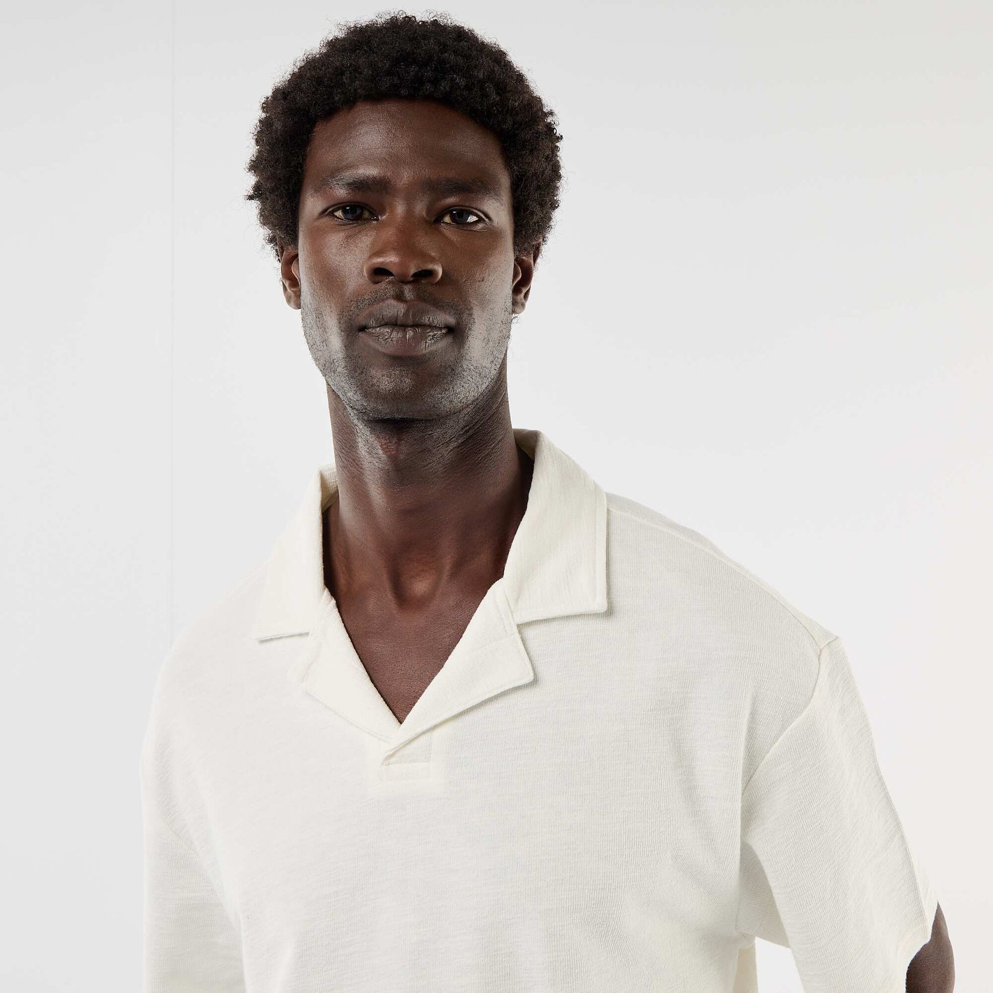 Short-sleeved knit polo shirt WHITE
