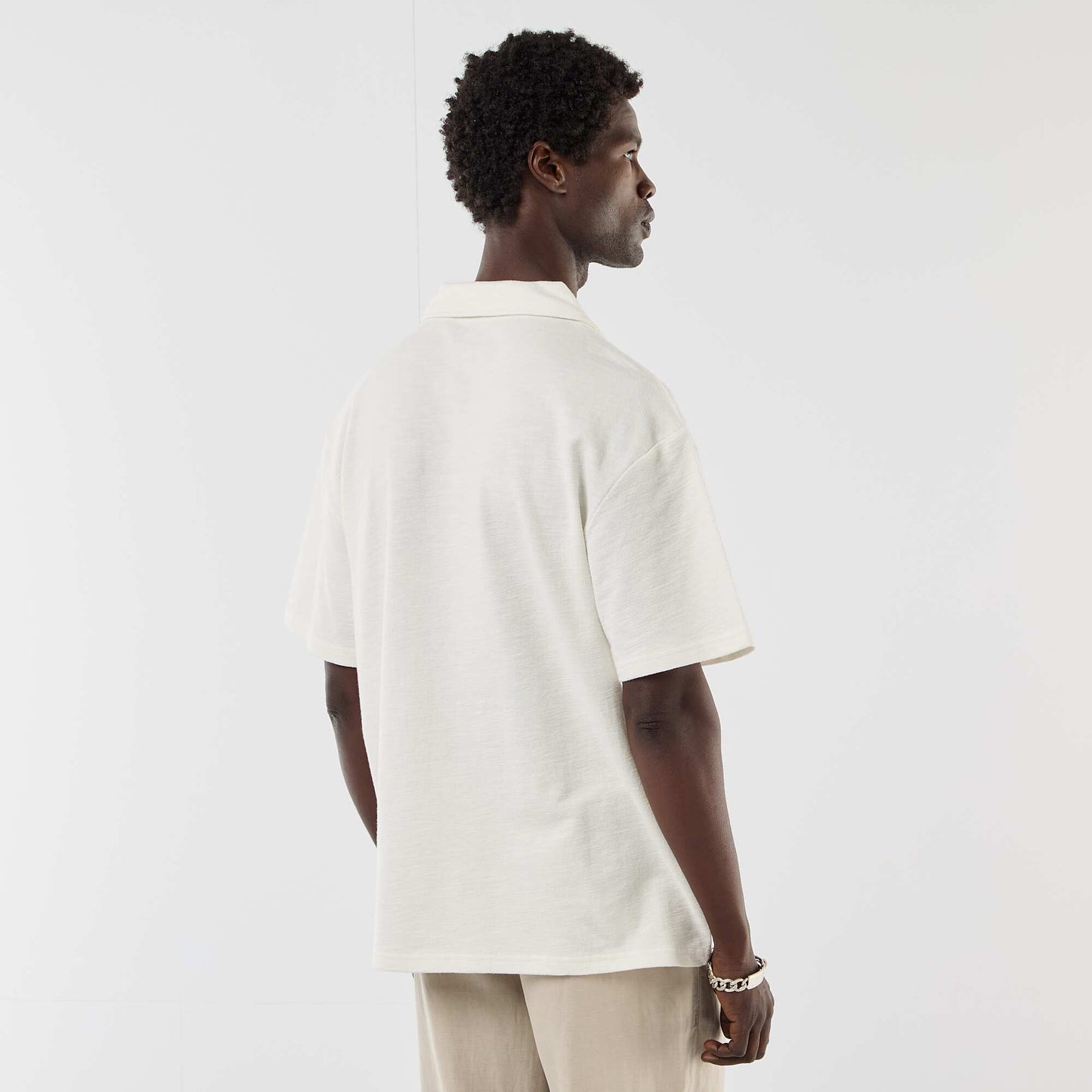 Short-sleeved knit polo shirt WHITE